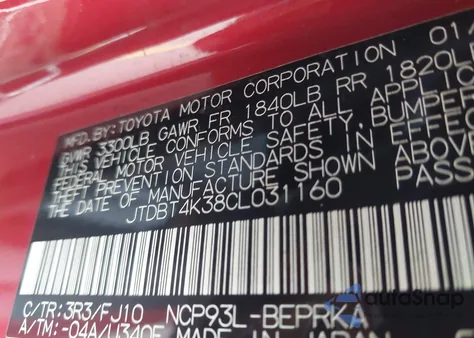 2012 Toyota Yaris z USA, uszkodzony, nr VIN JTDBT4K38CL031160